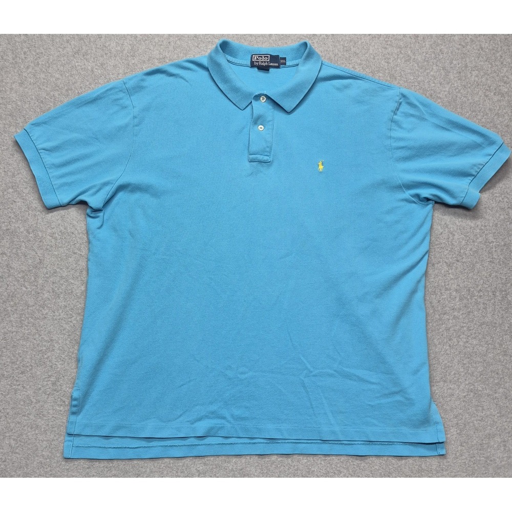 Polo by Ralph Lauren Polo Shirt Men's XXL Light Blue Yellow Pony Short Sleeve